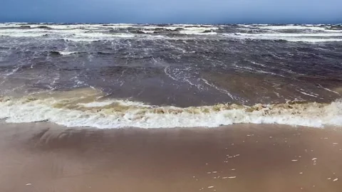 Baltic Sea Waves During a Storm. Bad Weather Cyclone Hurricane Wind. Riga Stock Footage 201427995