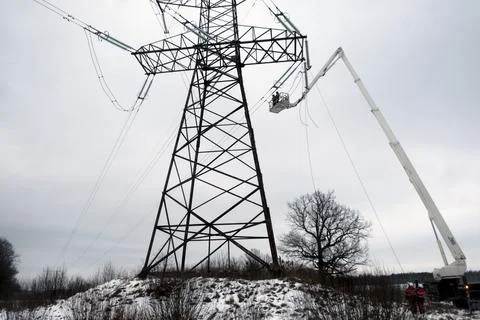 Baltic states begin switch away from Russian power grid, Vilaka, Latvia - 08 Feb Stock Photos