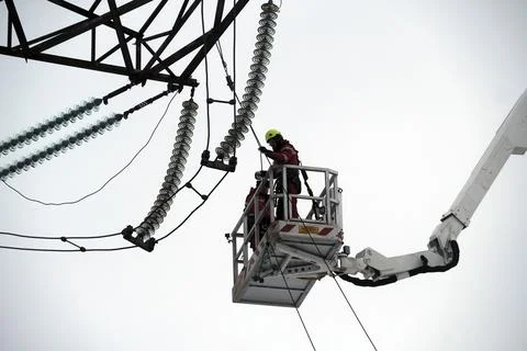 Baltic states begin switch away from Russian power grid, Vilaka, Latvia - 08 Feb Stock Photos