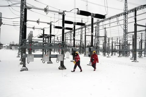Baltic states begin switch away from Russian power grid, Vilaka, Latvia - 08 Feb Stock Photos