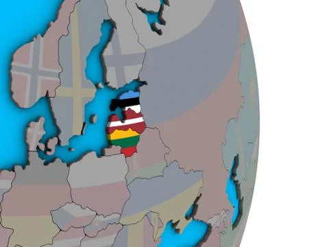 Baltic States with flags on 3D globe Stock Illustration