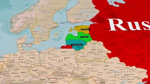 Baltic States Map Estonia Lithuania Latvia Near Russia Border Animation Stock Footage 344815513