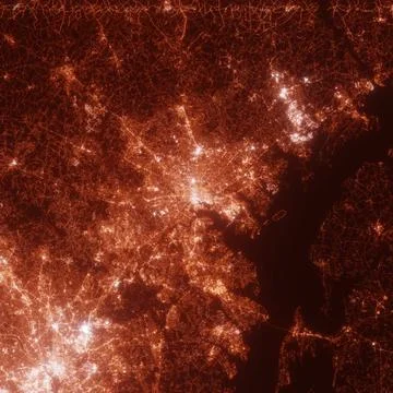 Baltimore city lights map, top view from space. Aerial view on night street l Stock Photos