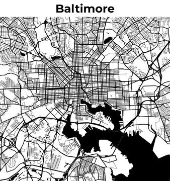 Baltimore City Map, Cartography Map, Street Layout Map Stock Illustration