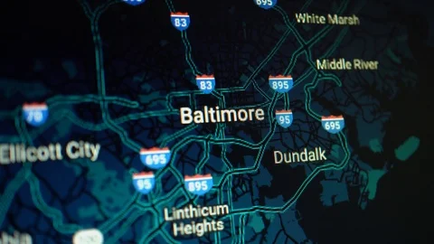 Baltimore On A Digital Map Slider Shot Video stock 107383023