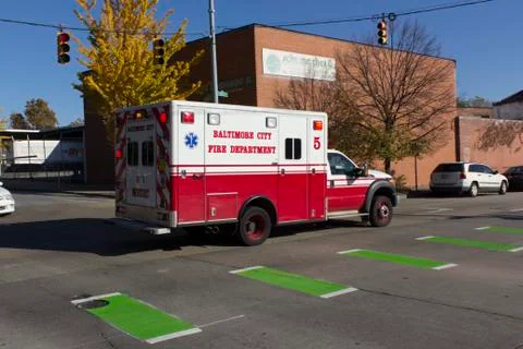 Baltimore FD ambulance on a call Stock Photos
