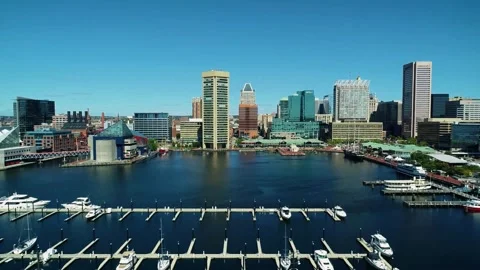 Baltimore harbor drone, inner harbor 4k, waterfront cityscape view Stock Footage 309509679