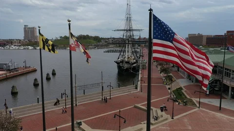 Baltimore Inner Harbor Empty due to COVID-19 Quarantine Restrictions Stock Footage 129187472