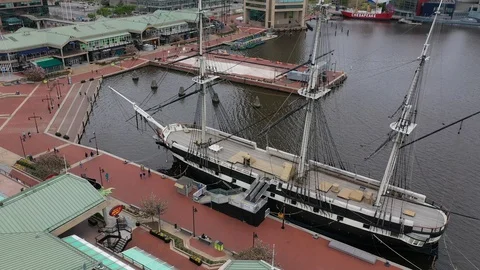 Baltimore Inner Harbor Empty due to COVID-19 Quarantine Restrictions Stock Footage 129187536