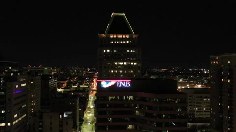 Baltimore-Inner Harbor Fly out from Downtown Night Video stock 200787831