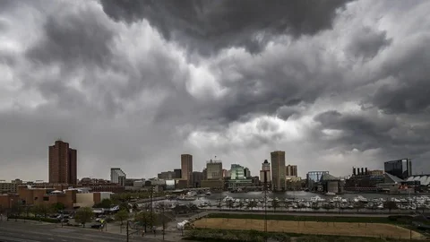 Baltimore Inner Harbor Gray Clouds Timelapse Video stock 81764706