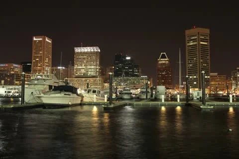 Baltimore Inner Harbor at Night Stock Footage 22086017