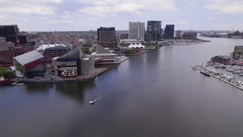 Baltimore Inner Harbor Skyline Speed Ramp Drone 2 Stock Footage 239391235