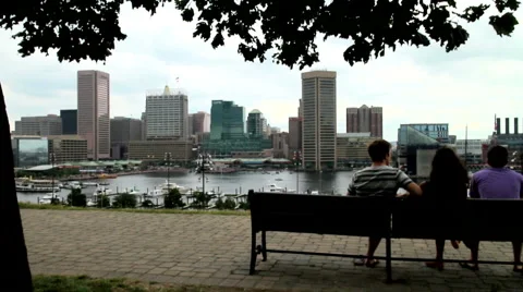Baltimore Inner Harbor View from Bench Stock Footage 46516071