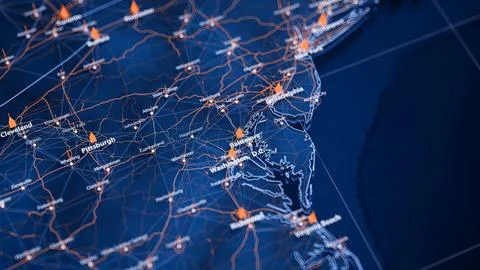 Baltimore map big data visualization. Futuristic map infographic of city in USA 库存插图