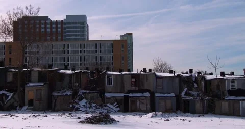BALTIMORE, MD - 2023 - The poor live in makeshift slums during the winter in an Stock Footage 264609536