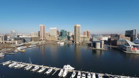 Baltimore MD Aerial, Inner Harbor Skyline 2 Stock Footage 89485608