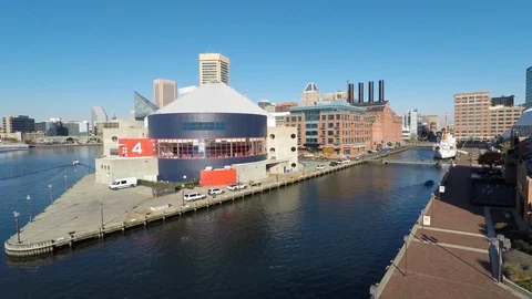 Baltimore MD Aerial, Inner Harbor Docks 2 Stock Footage 89501326