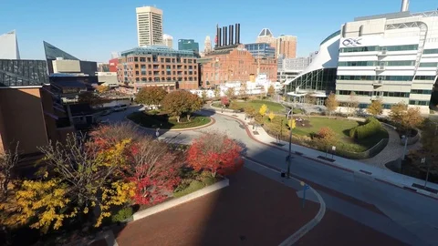 Baltimore MD Aerial, Inner Harbor Docks 3 Stock Footage 89611110