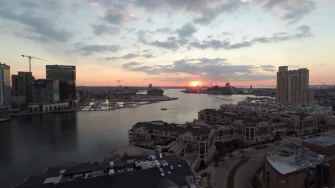 Baltimore MD Aerial, Inner Harbor Federal Hill at Sunrise Stock Footage 89612919