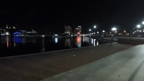 Baltimore MD Aerial, Inner Harbor at Night 6 Stock Footage 89786069
