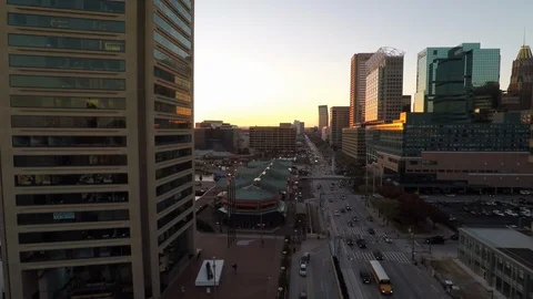 Baltimore MD Aerial, Inner Harbor World Trade Center at Sunset 2 Stock Footage 89788967