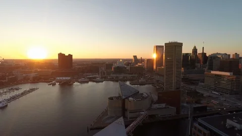 Baltimore MD Aerial, Inner Harbor Sunset 4 Stock Footage 89790920