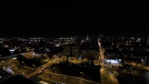 Baltimore MD Aerial, Mount Vernon District at Night Stock Footage 89767341