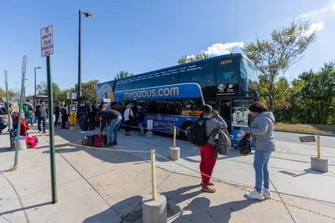 Baltimore Megabus stop and the passengers began to disembark. Maryland. Stock Photos