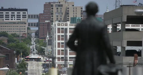 BALTIMORE MOUNT VERNON STATUE AND STREET 02 Stock Footage 140361443
