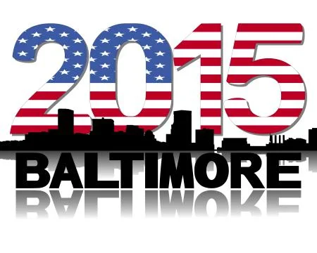 Baltimore skyline 2015 flag text illustration Stock Illustration