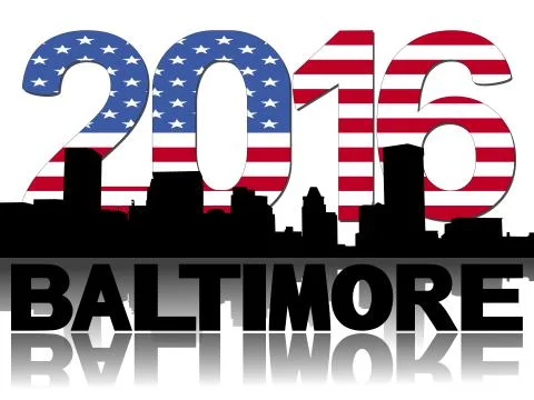 Baltimore skyline 2016 flag text illustration Stock Illustration