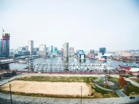 Baltimore Skyline by Drone Stock Photos