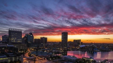 Baltimore Sunrise Over The Inner Harbor Timelapse Stock Footage