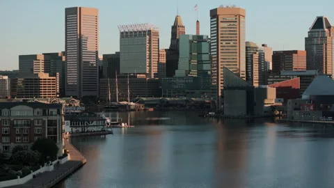 Baltimore's Inner Harbor at sunrise Stock Footage 345859965
