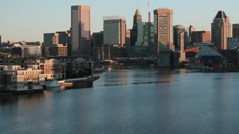 Baltimore's Inner Harbor at sunrise Stock Footage 345859998