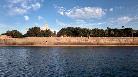 Baluarte de la Candelaria sea walls at sunset, Cadiz, Spain Stock Footage 341624414