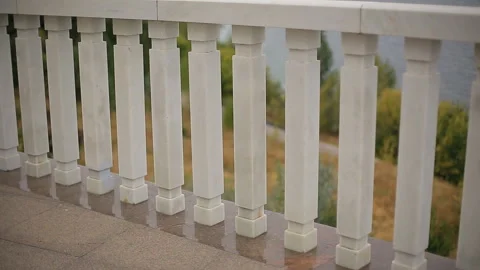 Balustrade marble. Railing with elements of the column. Video stock 87957602