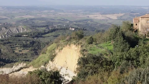 "Balze di Volterra", a form of erosion typical of clayey soils and Camaldoles Stock Footage 292769853