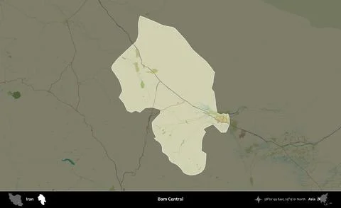 Bam Central highlighted, Iran. Topographic Humanitarian Stock Illustration