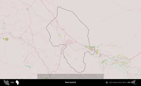 Bam Central outlined, Iran. Topographic Standard Stock Illustration