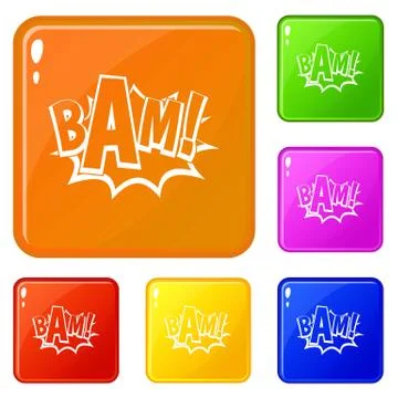 BAM, comic book bubble icons set vector color Stockillustratie