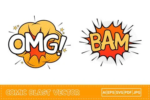 Bam comic explosion with yellow and red color. OMG comic blast with orange, y Stock Illustration