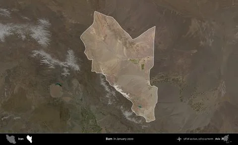 Bam highlighted, Iran. Satellite image. January 2020 Stock Illustration
