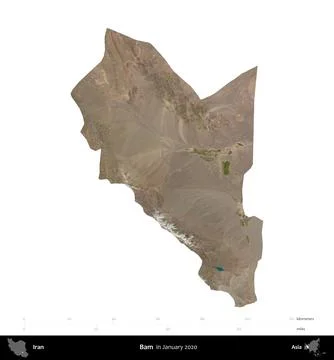 Bam, Iran, isolated on white. Satellite image. January 2020 Stock Illustration