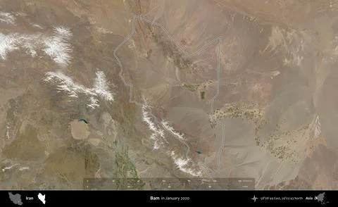 Bam outlined, Iran. Satellite image. January 2020 Stock Illustration