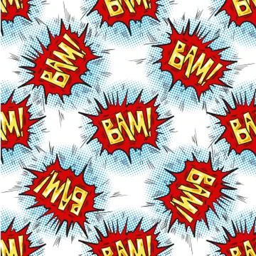 BAM word Multicolored comics speech bubbles seamless pattern Stock-Illustration