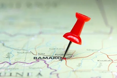 Bamako, Mali pin on map Stock Photos