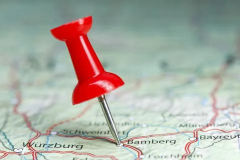 Bamberg pin on map of Germany Foto stock
