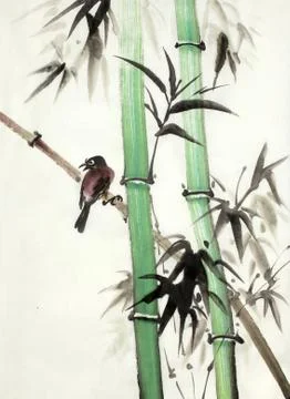 Bamboo and bird Illustrazione stock
